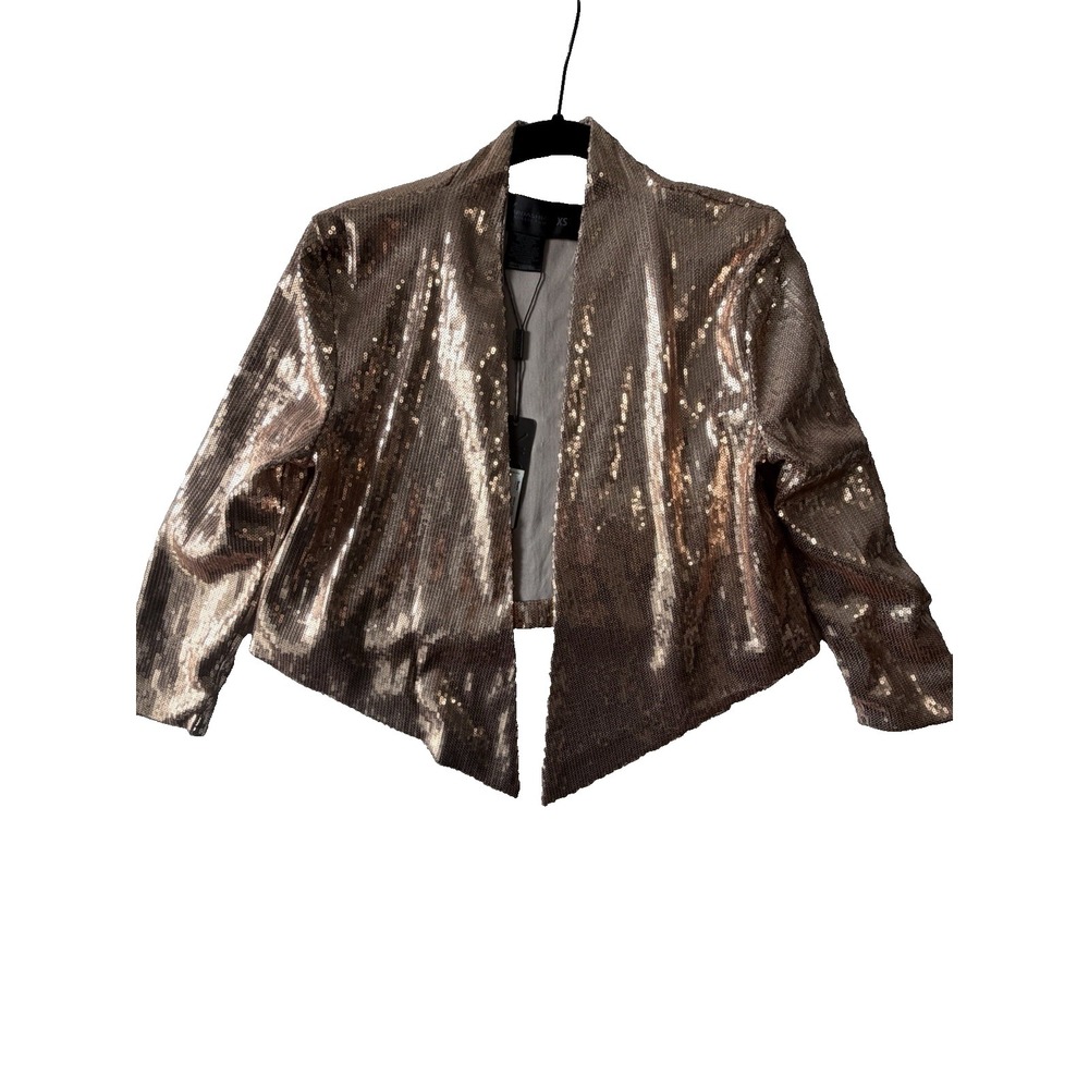 Kardashian Kollection Sequin Blazer XS Rose Gold Cropped Open Front Jacket